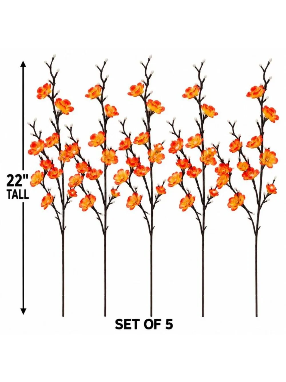 5 Artificial Orange Yellow Blossom Branch Stems 22 Inch Faux Silk Fall Flowers W
